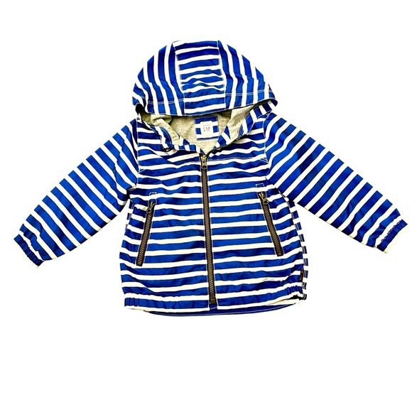 Baby Gap Windbuster Jacket Striped Blue and White size 3T lined - Picture 1 of 9